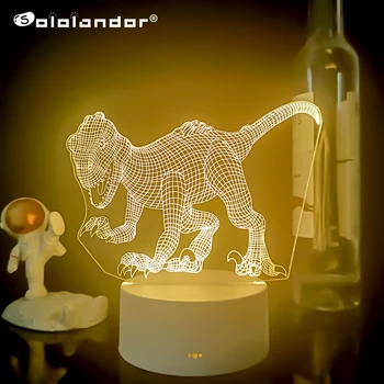 Naujovė Dinozaurų Serijos 3D Vaizdo Nakties Šviesos Kūrybos Akrilo Stereo Grafikas LED Stalo Lempa Balta Bazę Darbalaukio Miegamojo Puošmena