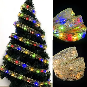 DIY1/5/10/20/30m Dvigubai Kalėdų Juostelės Bowknot su USB LED Kalėdų Medžio Apdaila Šviesos Eilutę Naujųjų Metų Namų Puošybai