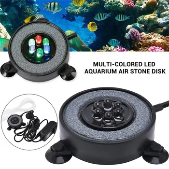 LED Akvariumo Oro Burbulas Šviesos Žuvų Bakas Oro Burbulas Akmens Diskas Apvalus su 6 LED Šviesos Žuvų Bakas Akvariumas Todėl Deguonies Šviesos