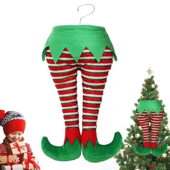 Elf Kojos Medžio Ornamentais Elf Kojos Kalėdų Dekoracijos Kalėdų Elf Įdaryti Kojos Įstrigo Medyje Topper Papuošalai-Kalėdos