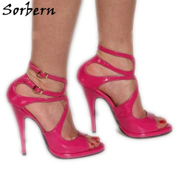 Sorbern Fuksija Patentų Moterų Sandalai Aukšto Kulno Adatos (Stiletai) Vasaros Stiliaus Batai Adatos (Stiletai Natūralios Odos Slingback Avalynė Užsakymą