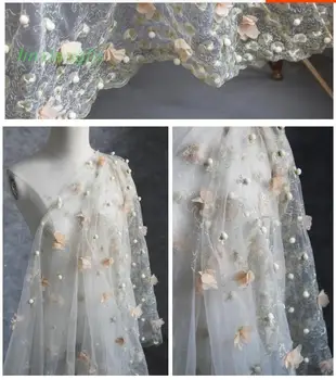3D šifono sraigė gėlių audiniu, rankomis siuvinėti žr.-per akies vestuvių suknelė, suknelė suknelė drabužių nėrinių audinio.