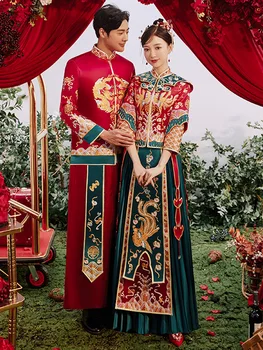 2022 Mėgėjams Šiuolaikinės Cheongsam Red Phoenix Siuvinėjimo Qipao Kinų Stiliaus Vestuvinė Suknelė Rytietiškų Drabužių Dydis S-2XL