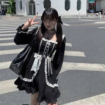 2021 Naujas Japonų Gothic Lolita Tvarstis Suknelė Mergina Derliaus Dizaineris Mini Suknelė Japonija Stiliaus Kawaii Drabužių Patenka Suknelės Moterims