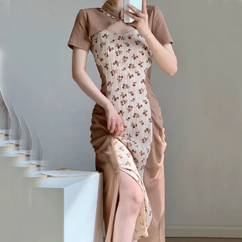 Spausdinti Nacionalinės Stiliaus Elegantiška Vintage Qipao Sijonas Vasaros Moterų Suknelės Šalies Drabužių 2023 Cheongsam Suknelė Drabužių Rinkinys