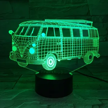 3D Kempingas Mokyklos Autobusas Žibintai 3D LED 7 Spalvinga Akrilo Lempa, kaip Namų Dekoracijos, Žibintai, Vaikams, Dovanų Studentų Miegamasis Nuotaikos Apšvietimas