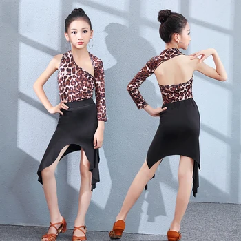 Lotynų Šokių Suknelė Mergaitėms Leopard juodas sijonas, Vaikų lotynų Šokių Praktikos Kostiumai, Rumba, Cha Cha, Samba Tango Dėvėti