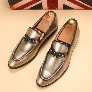 naujas silver gold spike vyrų mokasīni, batai prabangos prekės madinga butas avalynė dygliuotos vyrų lakinės odos oksfordo bateliai vyrams