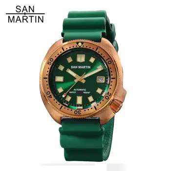 San Martin 6015 Bronzos Nardymo vyriški Laikrodžiai Sapphire Kristalas 200M Atsparus Vandeniui, Guminis Dirželis Mechaninis Laikrodis Relojes часы