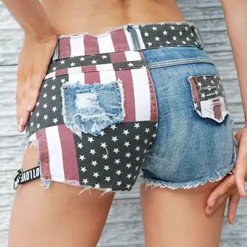 Seksualus, Moterų džinsai denim šortai Vasaros Džinsinio Nacionalinės vėliavos spaudinių skylę Ponios Liesas medvilnės super trumpą džinsai