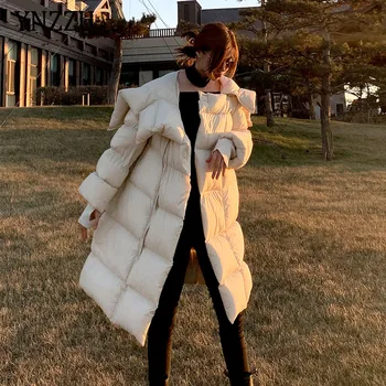Naujo dizaino Moterų Gobtuvu Žemyn striukė 2021 Žiemos Baltas Juodas Storas šiltas Negabaritinių Ilgas Kailis Moteriškos Mados Parkas YNZZU 1O340