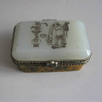 Kinija Derliaus Kolekcines, Rankų Darbas Kaulų Apdaila Jade Buddha Žuvų Jewel Box