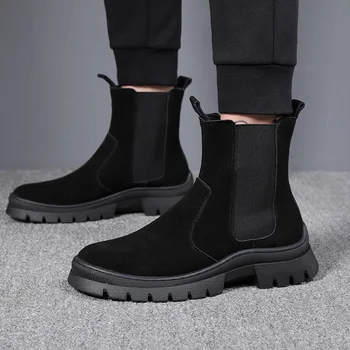 italų prekės ženklo dizaineris vyriški batai juodos tendencija platforma batai karvės verstos odos rudens-žiemos įkrovos aukšto 