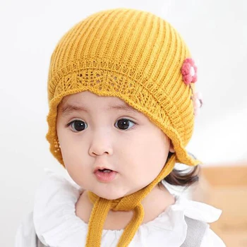 2021 Princesės Skrybėlę, Ausų Apsaugos Vilnonių Cap Baby Žiemos Medvilnės Megzti Skrybėlę Vaikų Skrybėlės Slyvų Nėrinių Baby Girl Skrybėlę Priedai