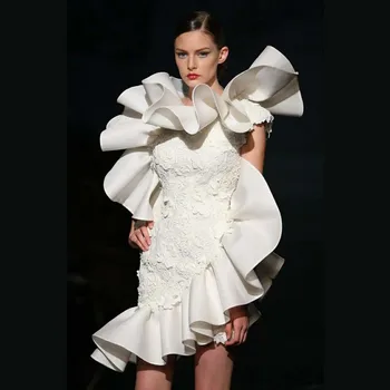 Balta Unikalus Gana Mados Trumpas Prom Dresses Raukiniai, Nėriniai Appliques Naujo Dizaino Moterų Elegantiškas Vestuves Chalatai Užsakymą