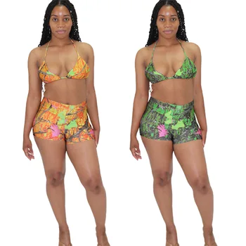 Nauja Seksuali Bikini 2021 Gėlių maudymosi kostiumėlį Moterų Šortai Push Up Kostiumas Brazilijos Vasaros Paplūdimio Rankšluosčiai XXL Diržas Viršų