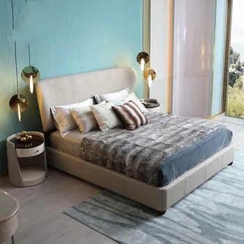 Šviesos prabangus odinis lova, miegamojo, itališko stiliaus miegamasis, paprastas medžio masyvo, minkštos, kuriems dvigulė lova, modernūs baldai C9