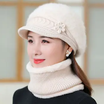 Moterų Žiemos Skrybėlę Išlaikyti Šiltas Dangtelis Pridėti Kailio Pamušalu Hat & Šiltas Šalikas Mados Skrybėlę Moterų Atsitiktinis Triušio Kailio Megzti Kibiro Kepurę