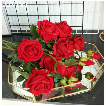 Aksomo trigalvis Pearl Rose Namų, Sodo Puošmena Vestuvių, turintis Gėlių, Augalų Sienos Netikrą Gėlės Rožės Eternelle Galaxy Rose