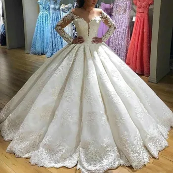 2022 Dubajaus Prabanga Kamuolys Suknelė Vestuvių Suknelės Ilgomis Rankovėmis Dizaineris Nėrinių Aplikacijos Vestuvinės Suknelės, Uždusęs Princesė Santuokos Chalatai Naujas