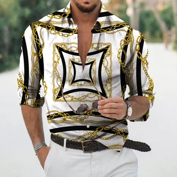 Mados Prabangių Cool 3d Skaitmeninis Spausdinimas vyriški Marškiniai 2022 metų Rudenį Naują Atsitiktinis Havajai ilgomis Rankovėmis Turndown Apykaklės Viršūnes Drabužiai