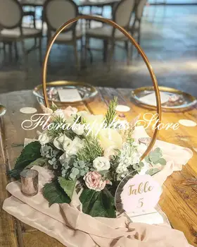 10vnt 20 colių metalo žiedas, gėlių žiedai, vestuvių vainikas dekoras aukso stovi stalo centerpieces apdaila