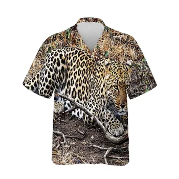 Jumeast 3D Vasarą Vyrams Marškinėliai Cheetah Gyvūnų Nuotraukos Mens Havajų Marškinėliai trumpomis Rankovėmis Mados Negabaritinių Streetwear Atsitiktinis Palaidinukės