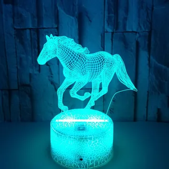LED 3D Naktį Šviesa 7 Spalvų Kaita Arklių Gyvūnų Lentelės, Stalo Lempos Jutiklinis Nuotolinio Valdymo Namų Dekoracijos Vaikams Kalėdų Dovana
