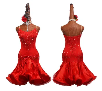Raudona Išsiuvinėti Lotynų Šokių Sijonas Konkurencijos Kostiumai Suaugusi Kutas Lotynų Šokių Suknelė Veiklos Drabužius Fishbone Sijonas