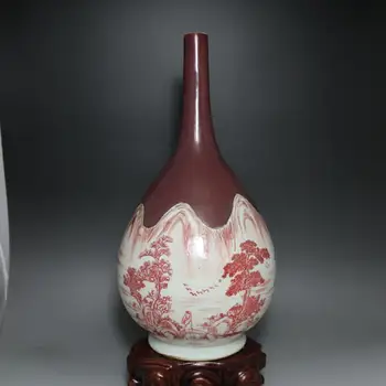 Senovinių Kinų porceliano vaza,Festivalis raudona glazūra andscapes butelis,Namų Puošybai surinkimo ir puošmena,Nemokamas pristatymas