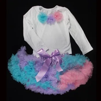 2019 nauja Vaikų rinkiniai ilgomis rankovėmis viršūnes + sijonai Vaivorykštė pettiskirt rožinė, violetinė, mėlyna spalva mergaičių drabužiai