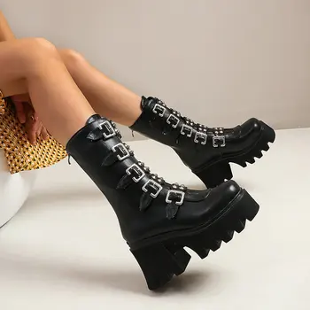 Zapatos de plataforma gótica para mujer, botas militares de combate, estilo gótico, Punk oscuro, Lolita, zapatos Mary Jane media