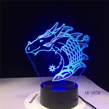 3D-2870 Stalo Lempa Drakonas 3D Iliuzija USB Palieskite Jutiklio RGB Vaiko, Vaikams, Dovanų Night Fury Naktį Šviesos diodų (LED) stalo Apdailos
