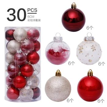 30pcs 6cm Raudona skaidri Kalėdų dažytos kamuolys multistyle įvairių spalvų plastiko santa medis pakabukas ornamentu prekybos centro išdėstymas