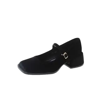Prancūzijos šviesą aukso aksomo aukštos obcasie batų vakaro vėjas storas kulnas Mary Jane mažas odos batai 2023 naujų vestuvių batai viename